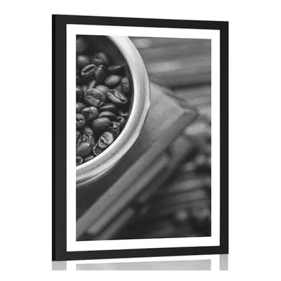 Poster cu passepartout mașină de măcinat cafea vintage în design alb-negru