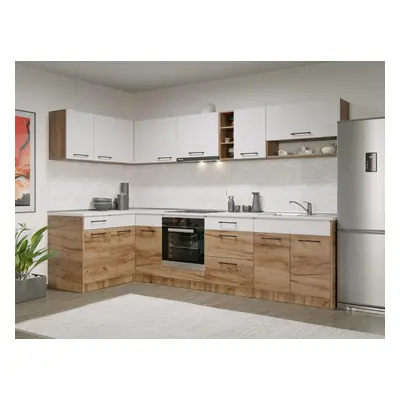 Set Mobila Bucatarie Colt Gastro 140*300 Alb/Stejar - C29