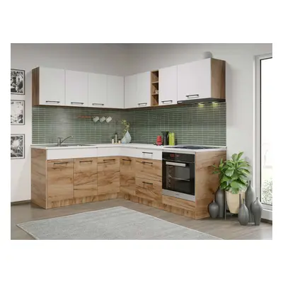 Set Mobila Bucatarie Colt Gastro 180*220 Alb/Stejar - C26