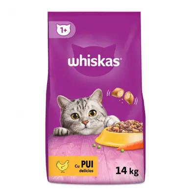 Whiskas Adult, hrana uscata pentru pisici, Pui si Ficat, 14 kg