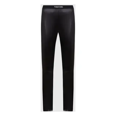 Black leather leggings with a logo pattern Tom Ford