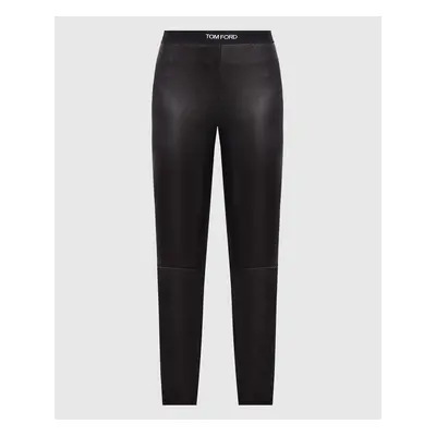 Black leather leggings with logo Tom Ford