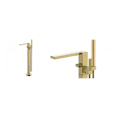 Baterie cada freestanding Wellis Aurum, auriu, cu kit de dus - Culoare Gold