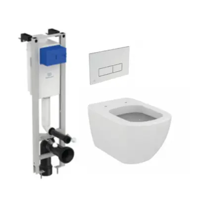 Set vas Wc Ideal Standard Tesi + Rezervor Eco + clapeta crom Oleas M2 dual-flush - Montaj suspen