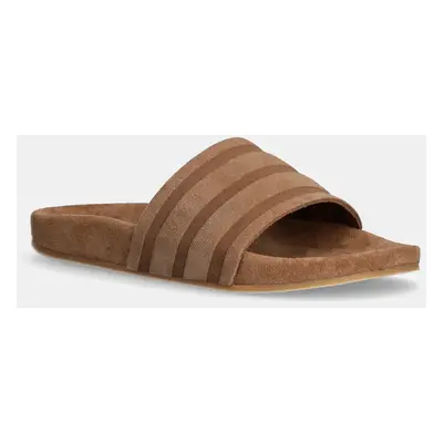 adidas Originals papuci din piele Adilette Suede barbati, culoarea maro, IG9298