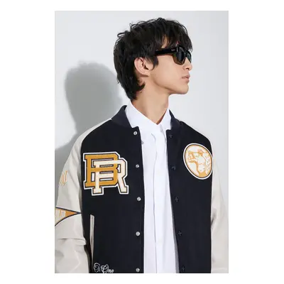 Baracuta jachetă bomber din amestec de lână Varsity Bomber culoarea bleumarin, de tranziție, BRC