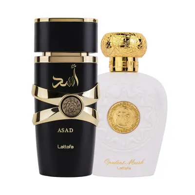 Pachet 2 parfumuri Lattafa, Asad 100 ml pentru el si Opulent Musk 100 ml pentru ea