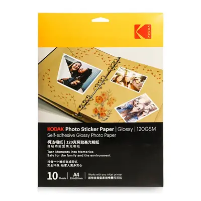 Hartie foto autoadeziva A4, Glossy, pentru imprimante Inkjet, 120g/mp, top 10 coli, Kodak