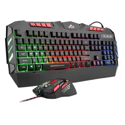 Kit tastatura si mouse gaming, iluminate LED, USB, taste multimedia, 2400 DPI, RESIGILAT