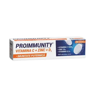 Proimmunity Vitamina C + Zinc + D3, 20 comprimate efervescente, Fiterman