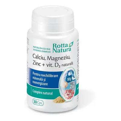 Calciu Magneziu Zinc + Vit. D2 naturală, 30 capsule, Rotta Natura