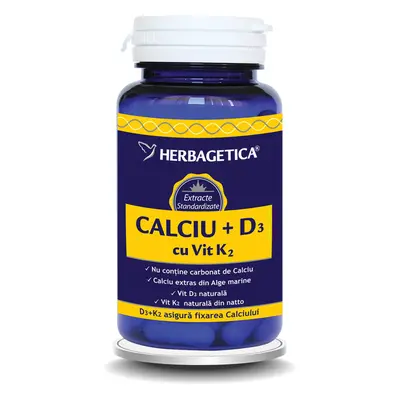 Calciu + D3 + Vitamina K2, 60 capsule, Herbagetica