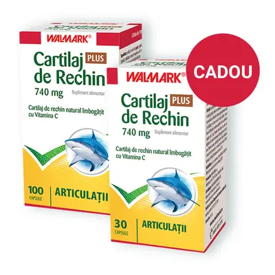 Oferta Pachet Cartilaj de rechin cu Vitamina C 740 ml, 100+30 cps, Walmark