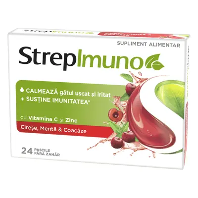 Strepimuno cu cirese, menta si coacaze, 24 pastile de supt, Reckitt Benckiser