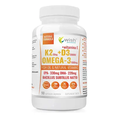 Wish K2 50 µg + D3 2000 UI + Omega-3 1000 mg + vitamina E, 90 capsule moi