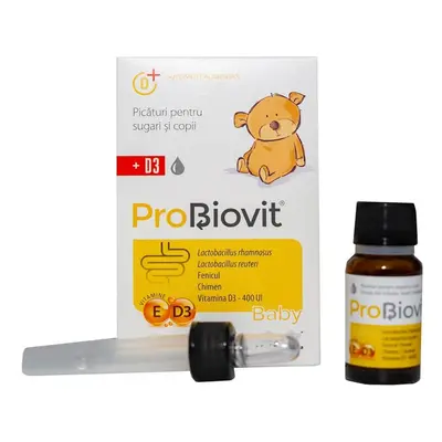 Picaturi cu probiotice si Vitamina D3 pentru copii Probiovit Baby, 10 ml, Apipharma