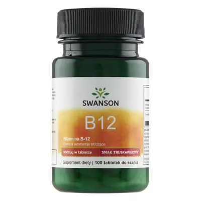 Swanson B-12 cu folat, vitamina B12 și acid folic, aromă de căpșuni, 100 pastile