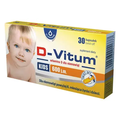 D-Vitum Kids 600 UI, vitamina D pentru sugari de peste 6 luni și copii, 30 capsule cu răsucire