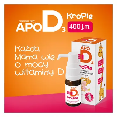 ApoD3 Drops, vitamina D3 400 UI pentru sugari și copii din prima zi, 10 ml