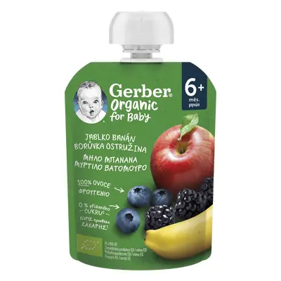 Gerber Pungă organică cu mere, banane, afine și mure 100% BIO 6m+ 16 x 90 g