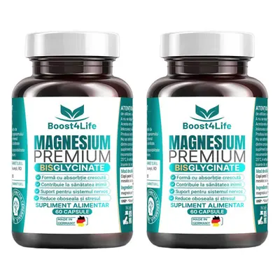 Pachet Magneziu Bisglicinat Premium, 2 x 60 capsule, Boost4Life