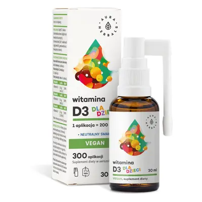 Aura Herbals Vitamina D3 pentru copii Vegan, aerosol, 30 ml