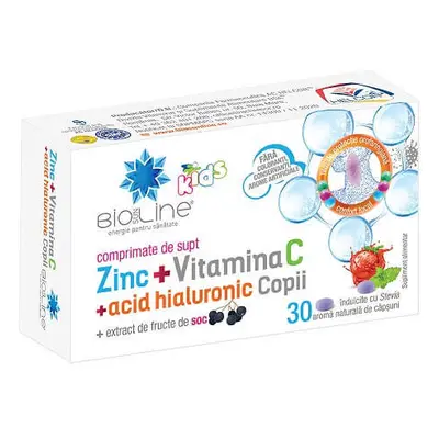 Zinc cu Vitamina C si Acid Hialuronic pentru copii, 30 comprimate de supt, Helcor