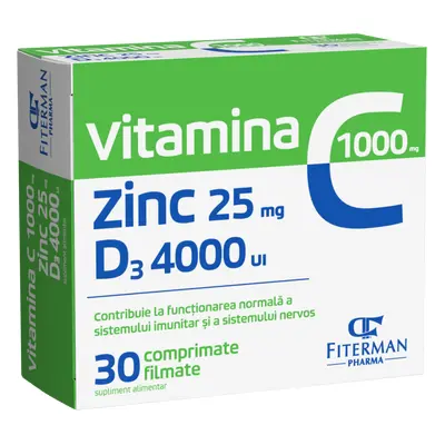 Vitamina C 1000 mg + Zn 25 mg + D3 4000UI, 30 comprimate filmate, Fiterman