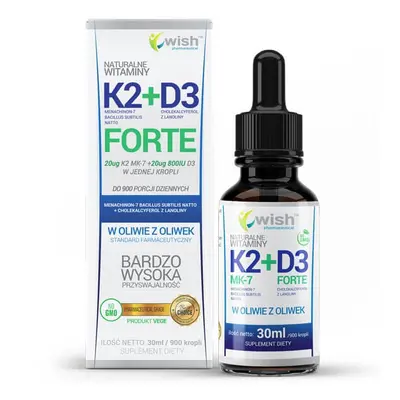 Wish Natural Vitamina K2 MK7 + D3 Forte, picături, 30 ml