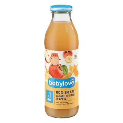 Babylove Suc de banane, piersici și mere, de la 1 an, 500 ml