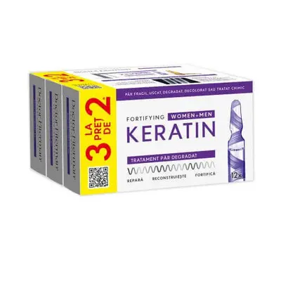 Pachet Tratament pentru par fragil Fortifying Keratin, 3 x 12 fiole, Doctor Fiterman