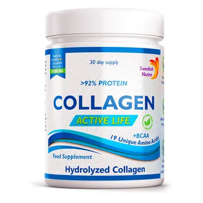 Colagen Hidrolizat Pulbere Tip 1, 2 și 3 Active Life cu 10.000 mg, 300 g, Swedish Nutra