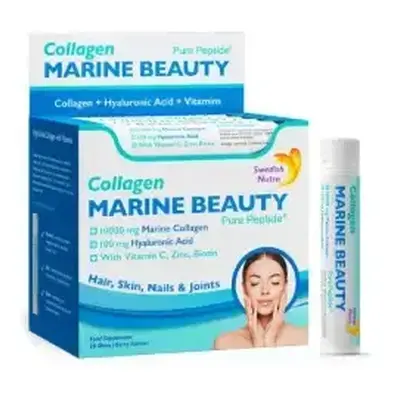 Colagen Marin lichid hidrolizat MARINE BEAUTY, de Tip 1 si 3, 20 fiole, Swedish Nutra