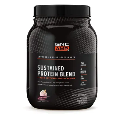 Gnc Amp Sustained Protein Blend, Amestec Proteic Cu Aroma De Milkshake De Capsuni, 896 G