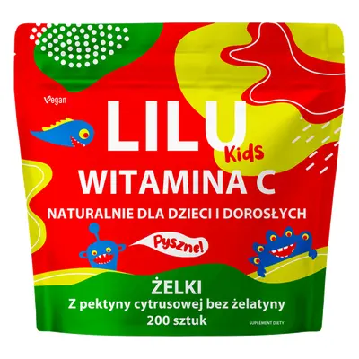 Lilu Kids Vitamina C, jeleuri naturale pentru copii și adulți, aromă de portocale, 200 de bucăți