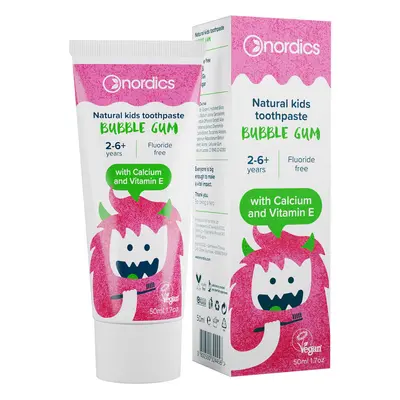 Nordics Bubble Gum, pastă de dinți naturală pentru copii, 2-6 ani, calciu și vitamina E, fără fl