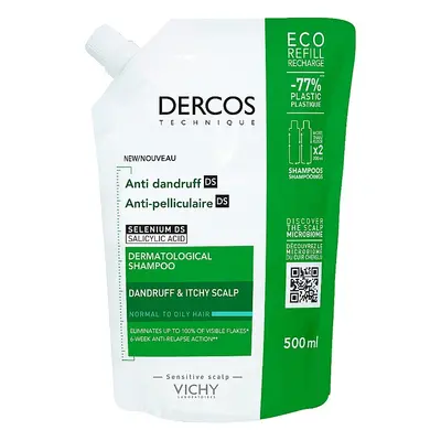 Rezervă șampon anti-mătreață pentru păr normal-gras Eco Dercos, 500 ml, Vichy