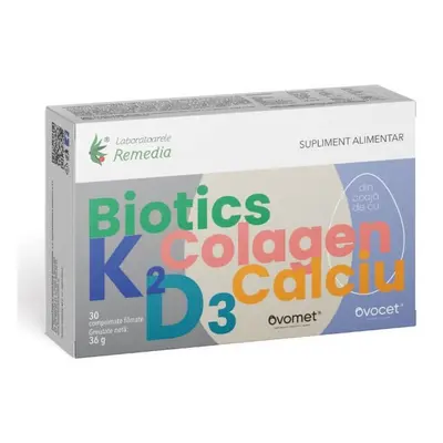 Biotics + K2 + D3 + colagen +calciu, 30 comprimate, Laboratoarele Remedia