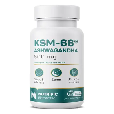 Ashwagandha KSM, 500 mg, 30 capsule vegetale, Nutrific