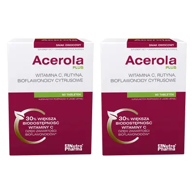 Set Acerola Plus Vitamina C, aromă de fructe, 2 x 60 pastile