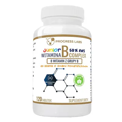 Progress Labs Vitamina B-Complex Junior 50% RWS, aromă de portocale, 120 pastile