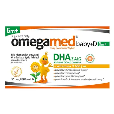 Omegamed Baby+D 6m+, DHA + vitamina D, peste 6 luni, 30 de capsule cu sistem de răsucire