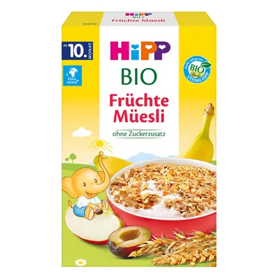 HiPP Musli Bio, banane, mere și prune, fără zahăr adăugat, de la 10 luni, 200 g