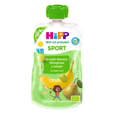 HiPP Sport Bio mousse de fructe, pere, banane, struguri cu ovăz, după 1 an, 120 g