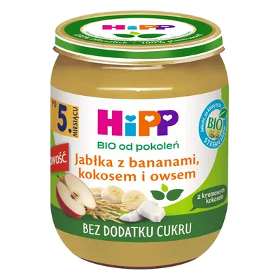 HiPP Fruit and Cereals Bio, măr cu banană, nucă de cocos și ovăz, după 5 luni, 160 g