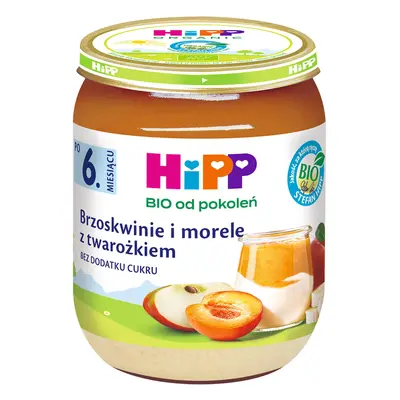 HiPP Fruit Duet Bio, piersici și caise cu brânză de vaci, după 6 luni, 160 g