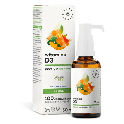 Aura Herbals Vitamina D3 2000 UI Vegan, picături, 50 ml