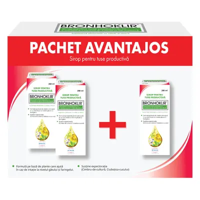 Pachet Bronhoklir sirop tuse productiva 2+1, 200 ml, Stada