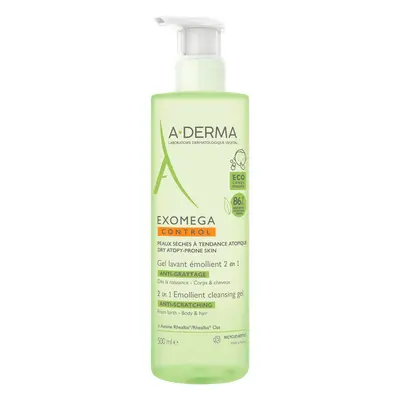 A-Derma Exomega Control 2in1, gel emolient pentru corp, față, păr, de la naștere, 500 ml