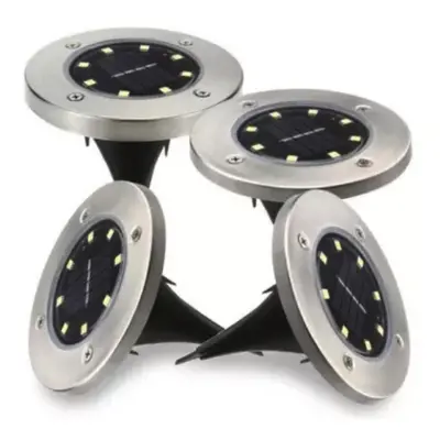 Set 4 Lampi Solare METALICE Argintii Disk Lights pentru gradina AX